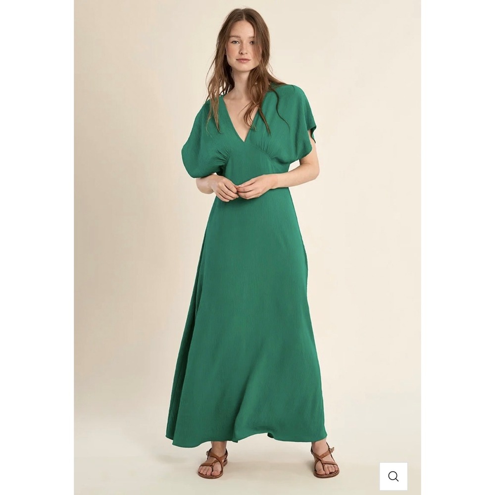 Molly Bracken Womens Emerald Green V-Neck Batwing Sleeve Maxi Dress G867A Size S